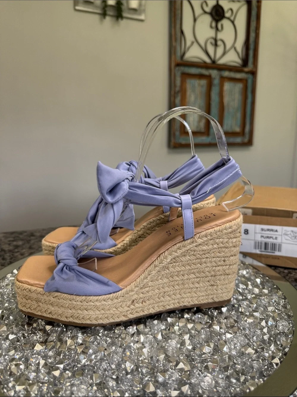 Journee Collection Surria purple Lavender Bow Espadrille Wedge Sandals NEW 8